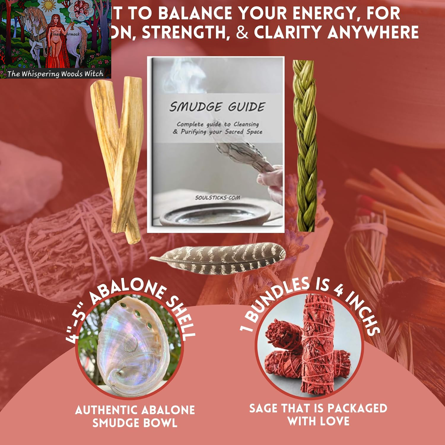 Ancient VEDA Organic Smudge Kit – Dragon'S Blood, Palo Santo, Sweetgrass, Abalone Shell, Feather & Smudge Guide | Smudging Kit for Home Energy Cleansing, Meditation (Healer'S Kit, Dragon'S Blood Sage)