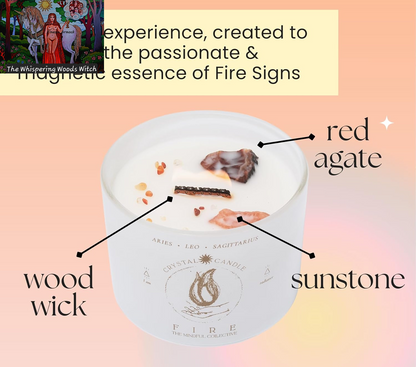 Aries, Leo, Sagittarius Gifts for Women - 12Oz Wood Wick Candles That Crackle with Crystals and Healing Stones. Healing Crystal Candles for Women Home Scented. Soy Wax, for Zodiac Birthdate