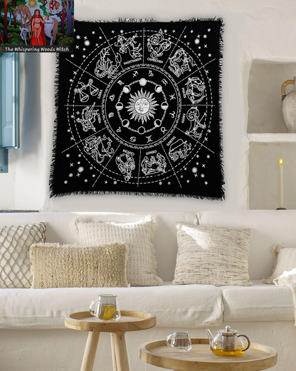 Altar Cloth Zodiac Witchcraft Alter Tarot Spread Top Cloth Wiccan Square Spiritual 36 by 36 Sacred Cloth Galaxy (Zodiac Silver)