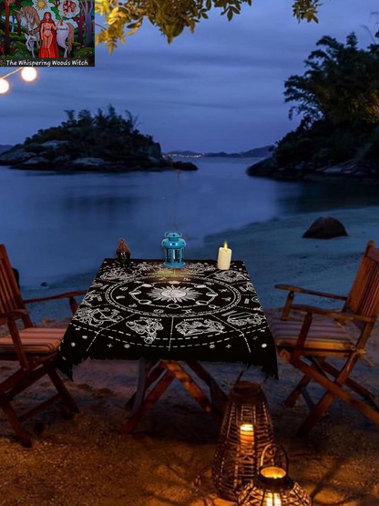 Altar Cloth Zodiac Witchcraft Alter Tarot Spread Top Cloth Wiccan Square Spiritual 24 by 24 Sacred Cloth Universe (Zodiac Silver)