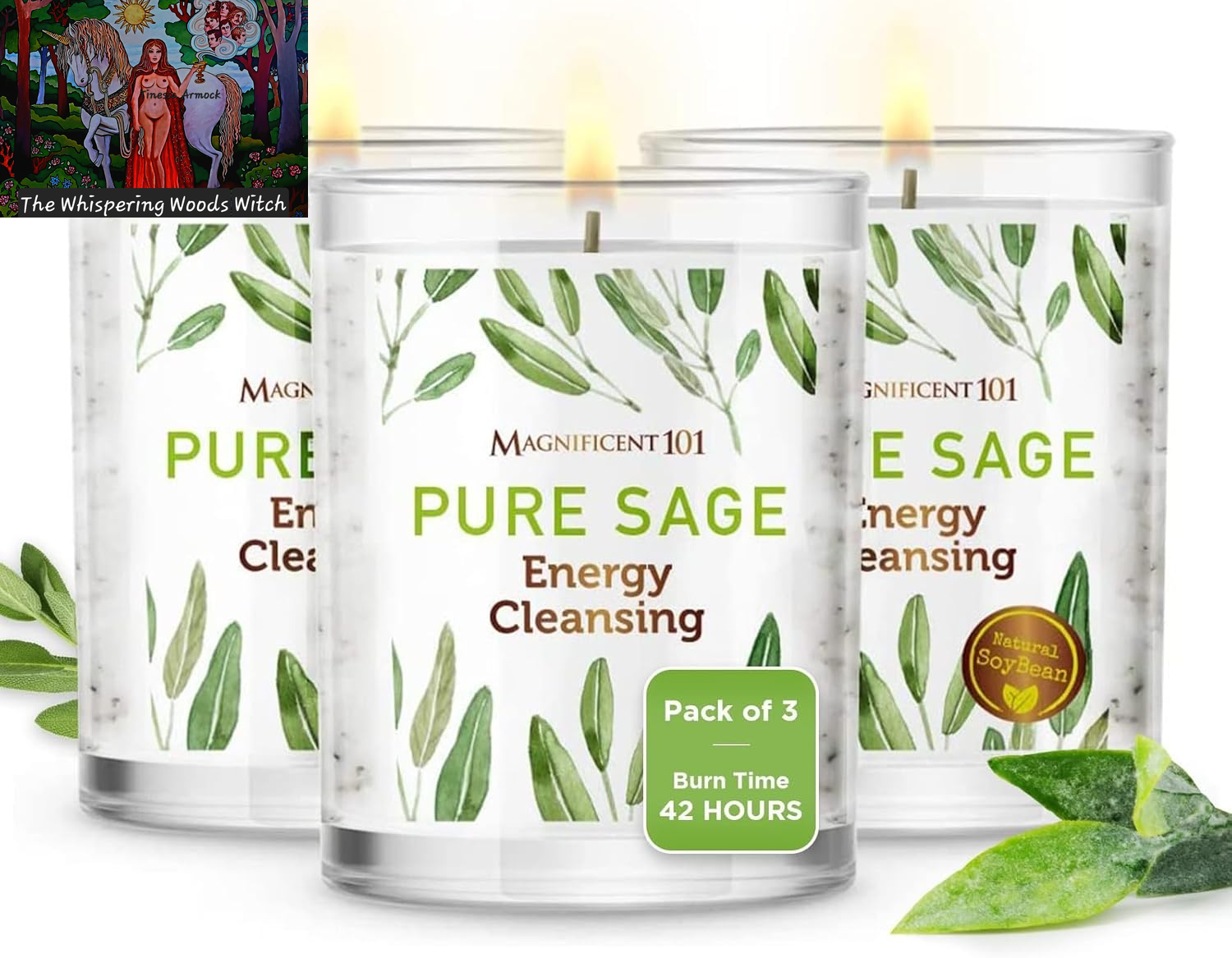 Set of 3 Long Lasting Pure Sage Smudge Candles - 42-Hour Burn, 3.5 Oz Each, Soy Wax, Sage Cleansing for House Energy, Meditation & Manifestation