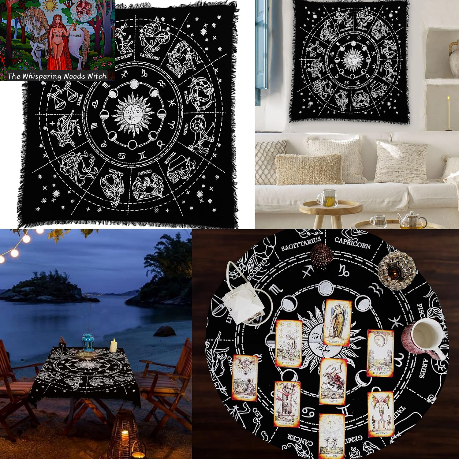 Altar Cloth Zodiac Witchcraft Alter Tarot Spread Top Cloth Wiccan Square Spiritual 36 by 36 Sacred Cloth Galaxy (Zodiac Silver)