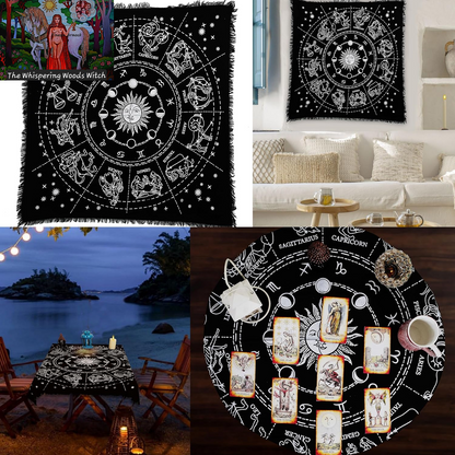 Altar Cloth Zodiac Witchcraft Alter Tarot Spread Top Cloth Wiccan Square Spiritual 36 by 36 Sacred Cloth Galaxy (Zodiac Silver)