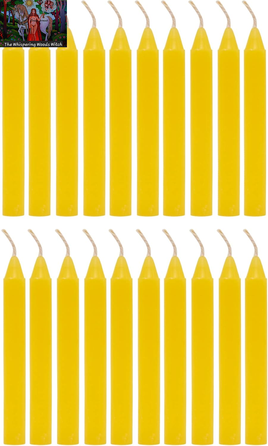 Set of 20 Yellow, Unscented, 4 Inch Tall Chime Candles (Altar, Spell)