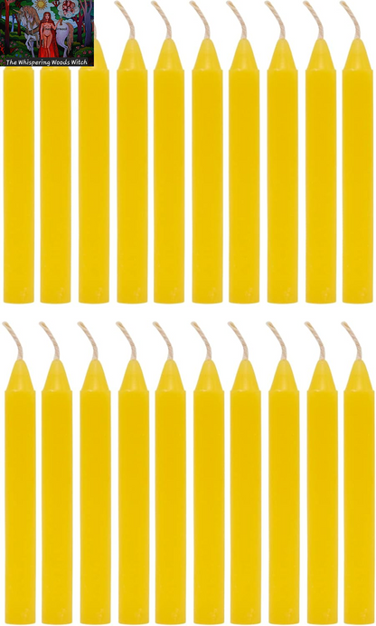 Set of 20 Yellow, Unscented, 4 Inch Tall Chime Candles (Altar, Spell)