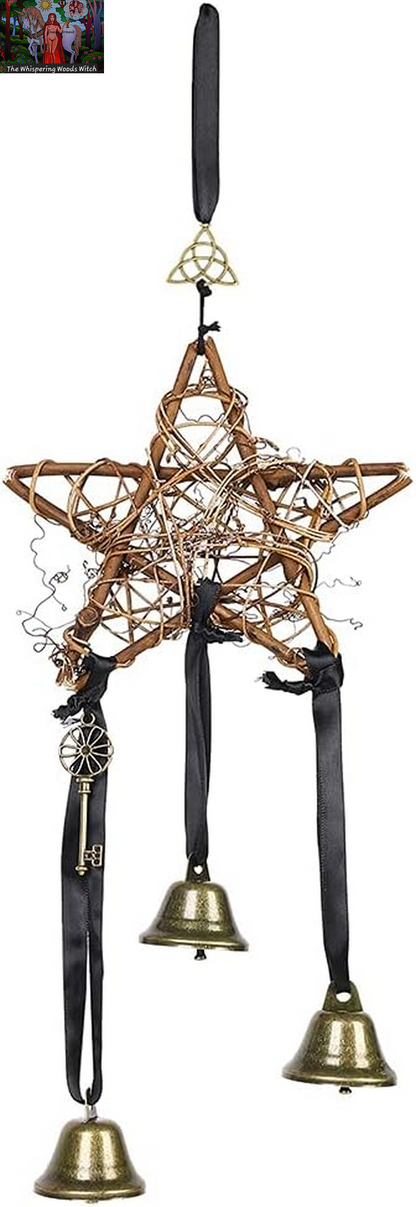 Witch Bells Decor Door Protection Hanger Witchy Things Magic Home Protection Clear Negative Energies Handmade Witch Bells Wreath Witchcraft Wicca Supplies for Home Decoration