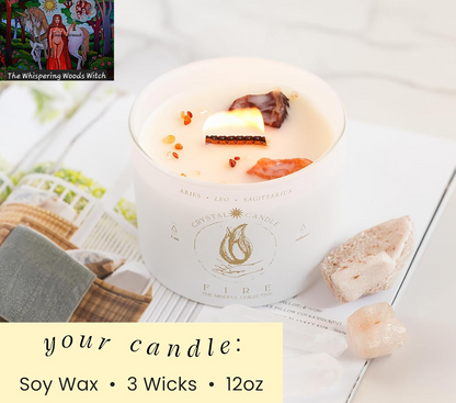 Aries, Leo, Sagittarius Gifts for Women - 12Oz Wood Wick Candles That Crackle with Crystals and Healing Stones. Healing Crystal Candles for Women Home Scented. Soy Wax, for Zodiac Birthdate