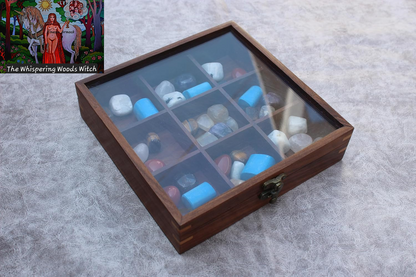 Rock Collection Box | Wooden Crystal Display | Crystal Holder |Crystal Display Case | Crystal and Healing Box |Crystal Display Case(9 Compartment)
