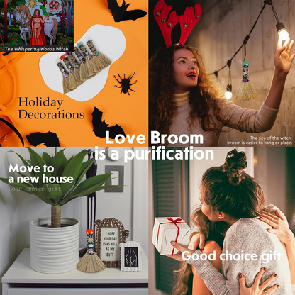 Tiger'S Eye Magic Broom - Natural Healing Crystal Witch Broom for Reiki Cleansing, Handmade Home & Office Decor, Spiritual Gift for Love & Positive Energy