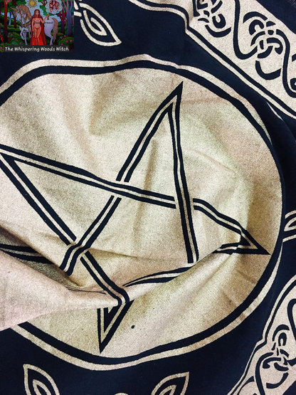 Altar Cloth Pentagram Witchcraft Alter Tarot Spread Top Cloth Wiccan Square Spiritual 18 by 18 Sacred Cloth (Pentagram Gold Silver)