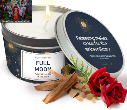 Long Lasting Full Moon Aromatherapy Candle with Sage, Frankincense, Sandalwood, Rose & Cedar | 6 Oz - 35 Hour Burn | All Natural Soy Wax Candle for Manifestation, Culmination & Release