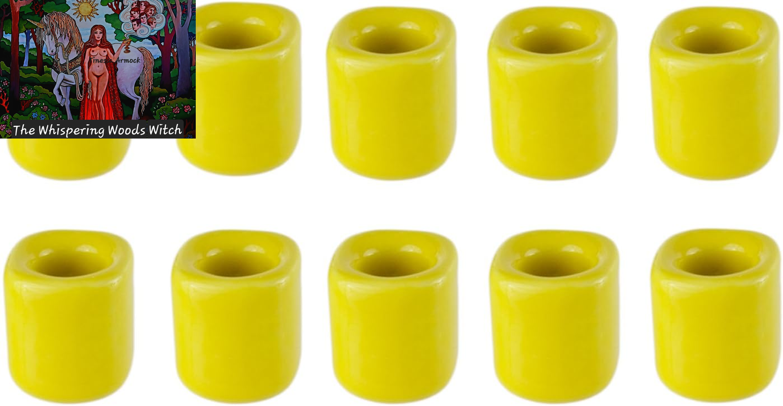 10 Pcs Yellow Ceramic Chime Ritual Spell Candle Holders, Great for Casting Chimes, Rituals, Spells, Vigil, Witchcraft, Wiccan Supplies & More