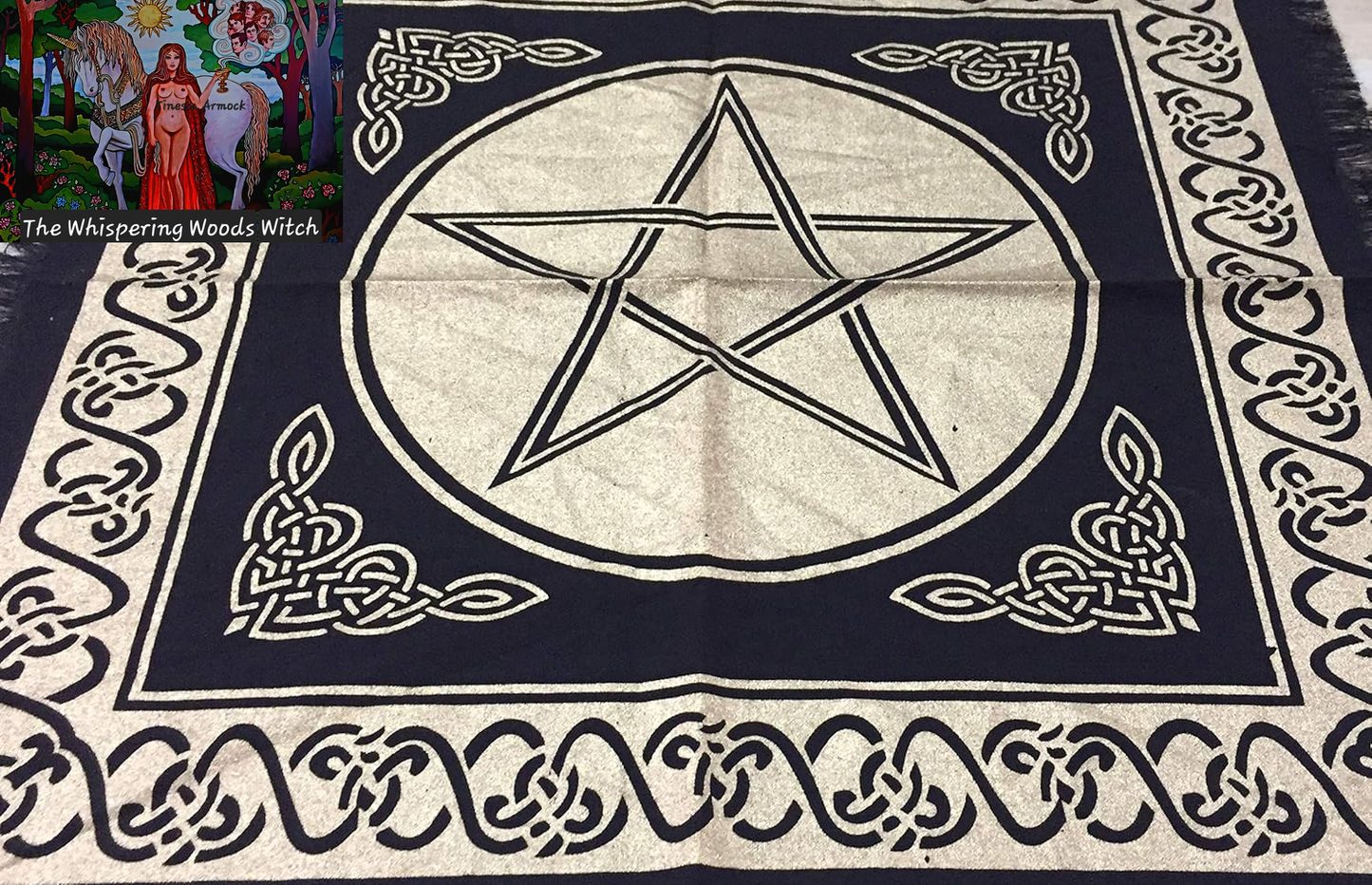 Altar Cloth Pentagram Witchcraft Alter Tarot Spread Top Cloth Wiccan Square Spiritual 18 by 18 Sacred Cloth (Pentagram Gold Silver)