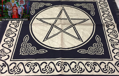 Altar Cloth Pentagram Witchcraft Alter Tarot Spread Top Cloth Wiccan Square Spiritual 18 by 18 Sacred Cloth (Pentagram Gold Silver)