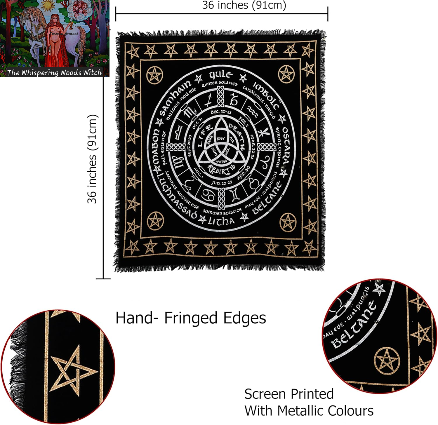 Altar Cloth Pagan Wheel Witchcraft Alter Tarot Spread Top Cloth Wiccan Square Spiritual 36 by 36 Sacred Cloth Pagan Wheel
