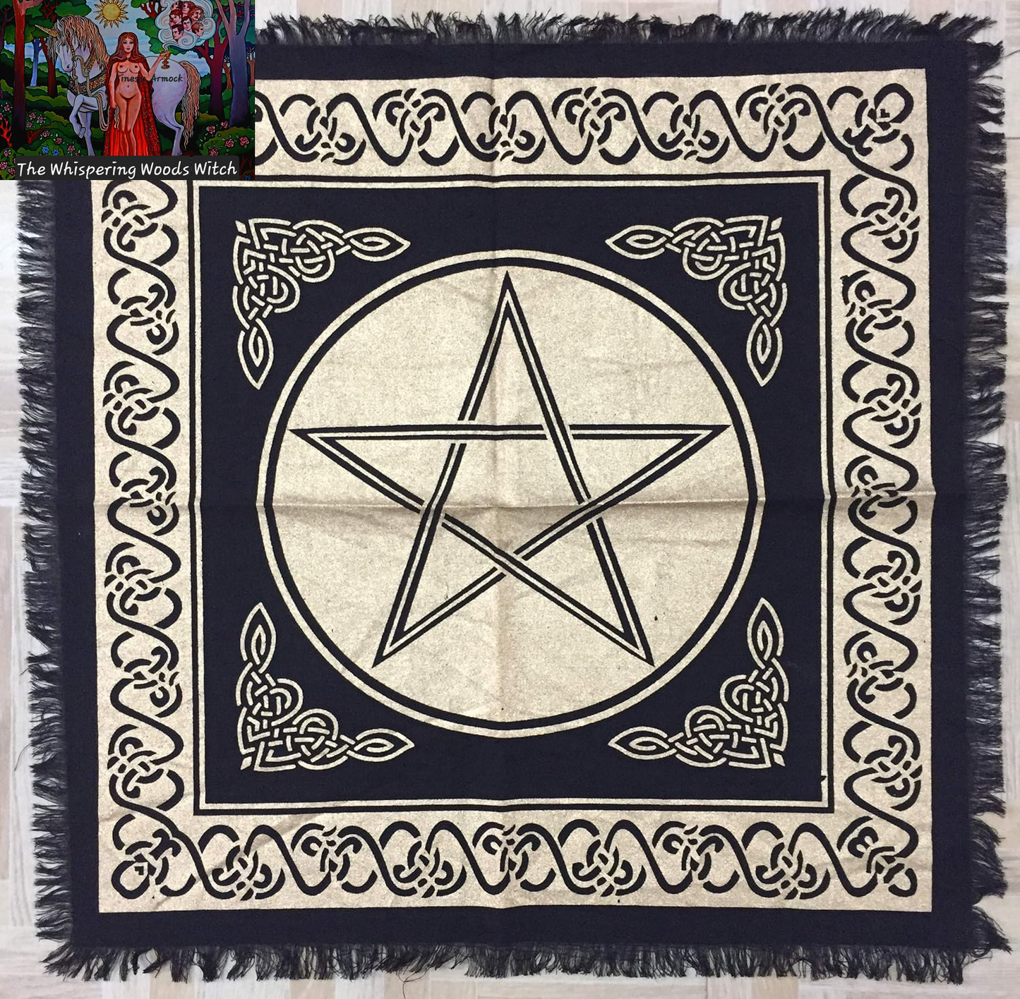 Altar Cloth Pentagram Witchcraft Alter Tarot Spread Top Cloth Wiccan Square Spiritual 18 by 18 Sacred Cloth (Pentagram Gold Silver)