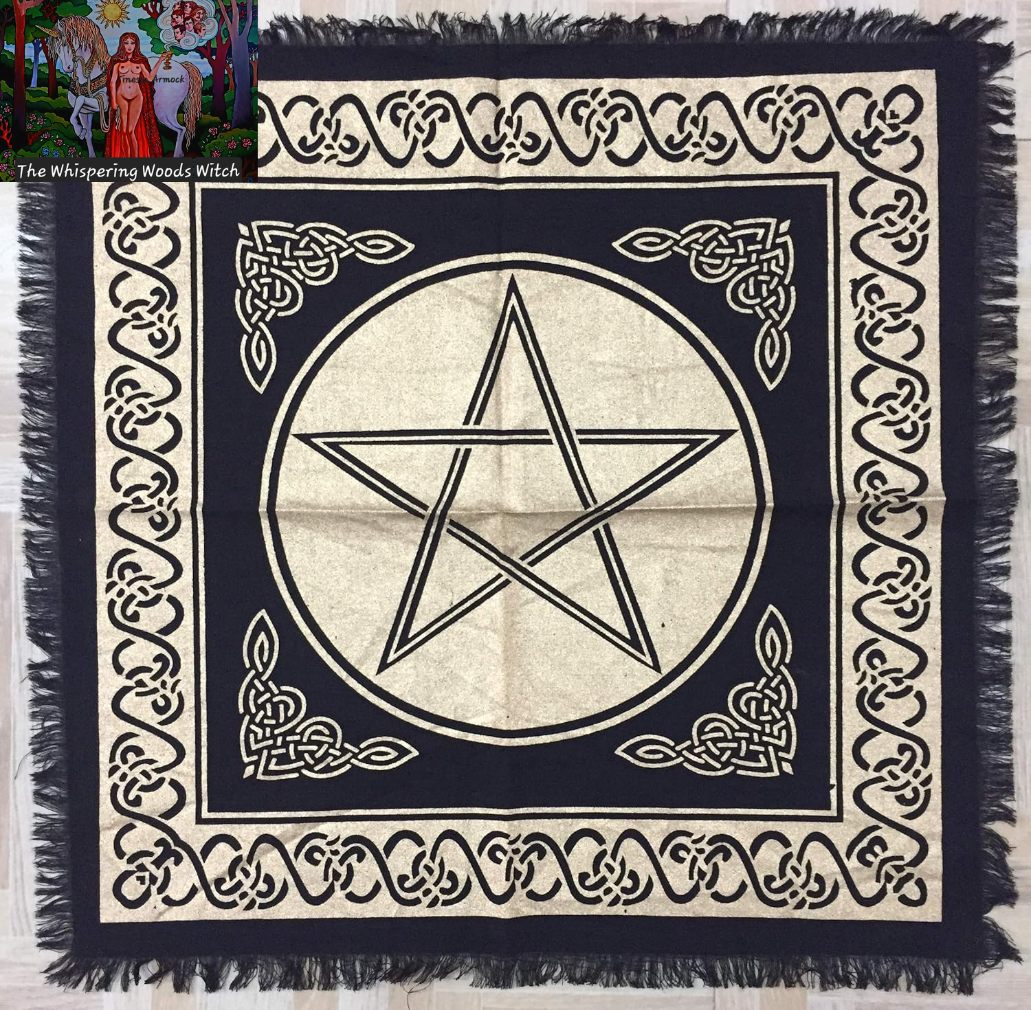 Altar Cloth Pentagram Witchcraft Alter Tarot Spread Top Cloth Wiccan Square Spiritual 18 by 18 Sacred Cloth (Pentagram Gold Silver)