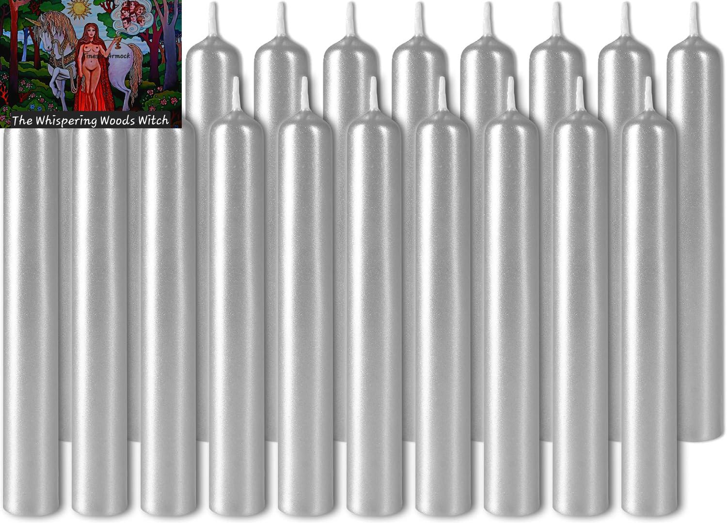 Mini Taper Candles 20 Pcs - Silver - 3¾ X ½ Inches Unscented Candles for Rituals, Spells, Witchcraft, Wedding, Home Decor and Party