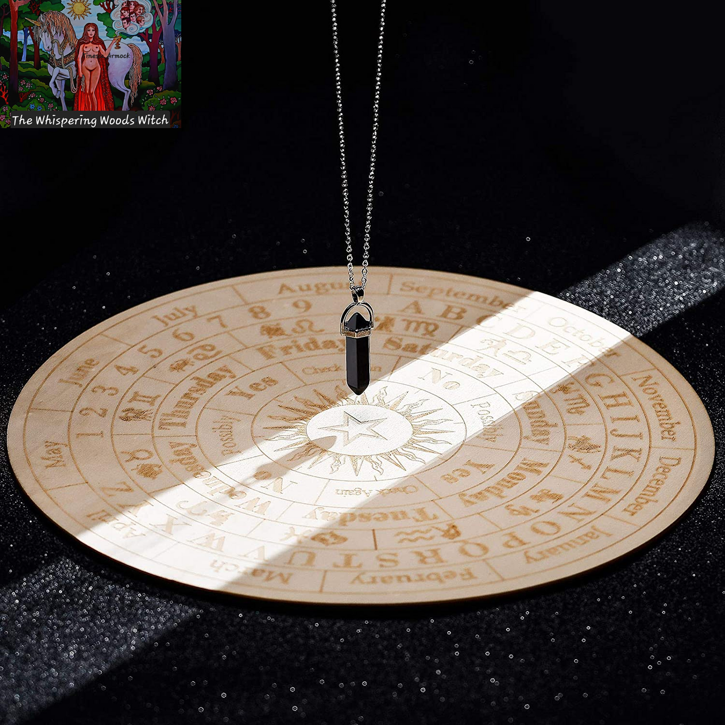 Star Pendulum Board Wooden Dowsing Board Divination Metaphysical Message Board for Witchcraft Wiccan Altar Supplies Kit Beginner Witchcraft Supply, round Shape (9.8 Inch)