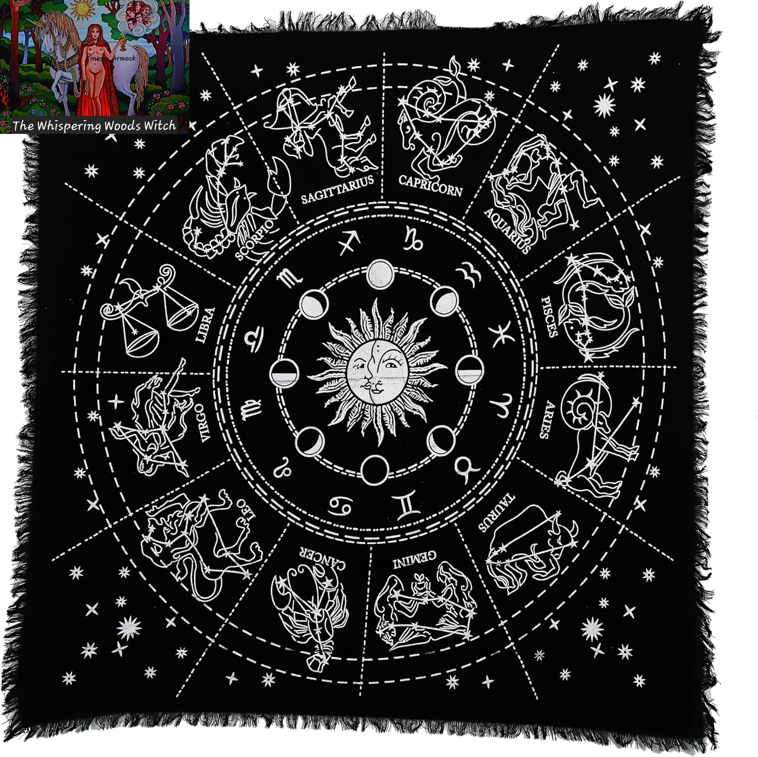 Altar Cloth Zodiac Witchcraft Alter Tarot Spread Top Cloth Wiccan Square Spiritual 24 by 24 Sacred Cloth Universe (Zodiac Silver)