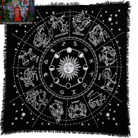 Altar Cloth Zodiac Witchcraft Alter Tarot Spread Top Cloth Wiccan Square Spiritual 24 by 24 Sacred Cloth Universe (Zodiac Silver)