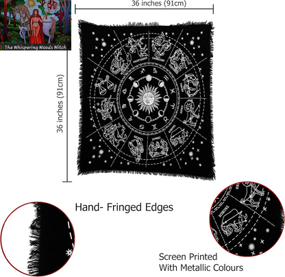 Altar Cloth Zodiac Witchcraft Alter Tarot Spread Top Cloth Wiccan Square Spiritual 36 by 36 Sacred Cloth Galaxy (Zodiac Silver)