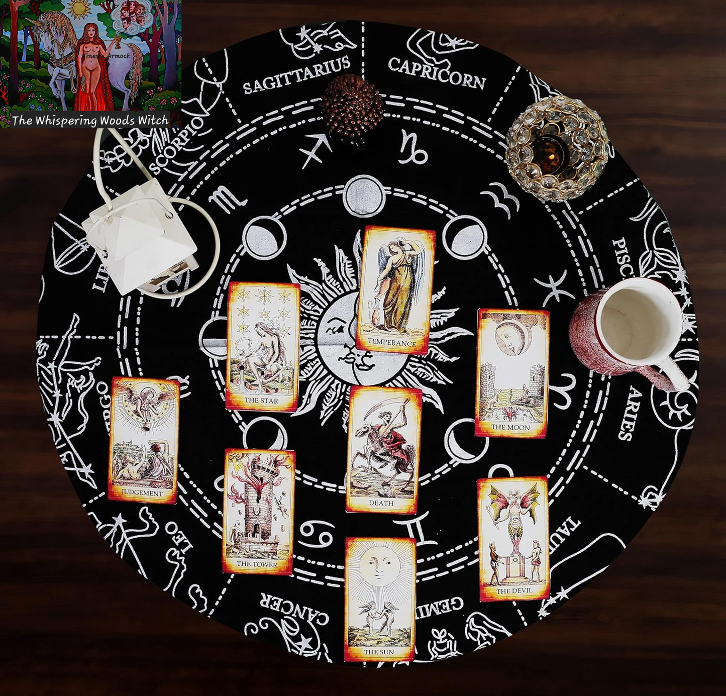 Altar Cloth Zodiac Witchcraft Alter Tarot Spread Top Cloth Wiccan Square Spiritual 24 by 24 Sacred Cloth Universe (Zodiac Silver)