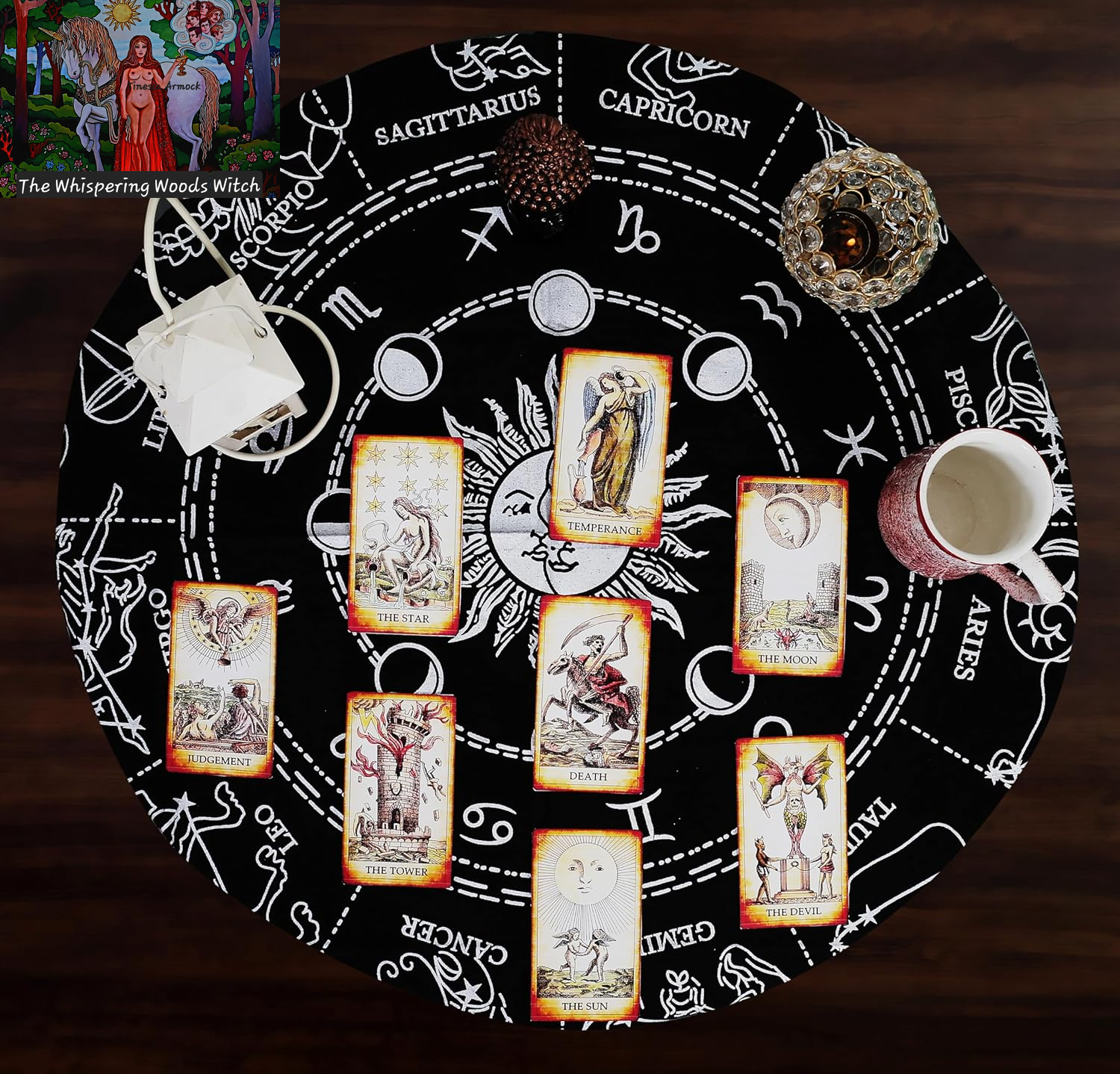 Altar Cloth Zodiac Witchcraft Alter Tarot Spread Top Cloth Wiccan Square Spiritual 24 by 24 Sacred Cloth Universe (Zodiac Silver)