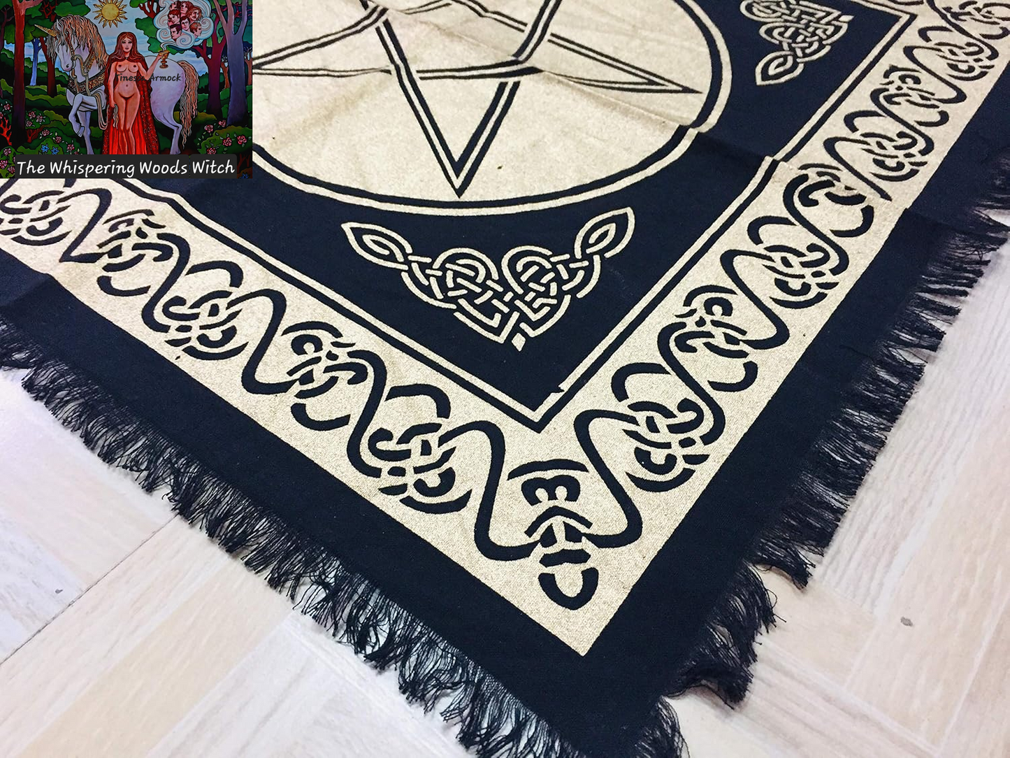 Altar Cloth Pentagram Witchcraft Alter Tarot Spread Top Cloth Wiccan Square Spiritual 18 by 18 Sacred Cloth (Pentagram Gold Silver)