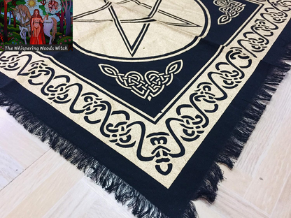 Altar Cloth Pentagram Witchcraft Alter Tarot Spread Top Cloth Wiccan Square Spiritual 18 by 18 Sacred Cloth (Pentagram Gold Silver)