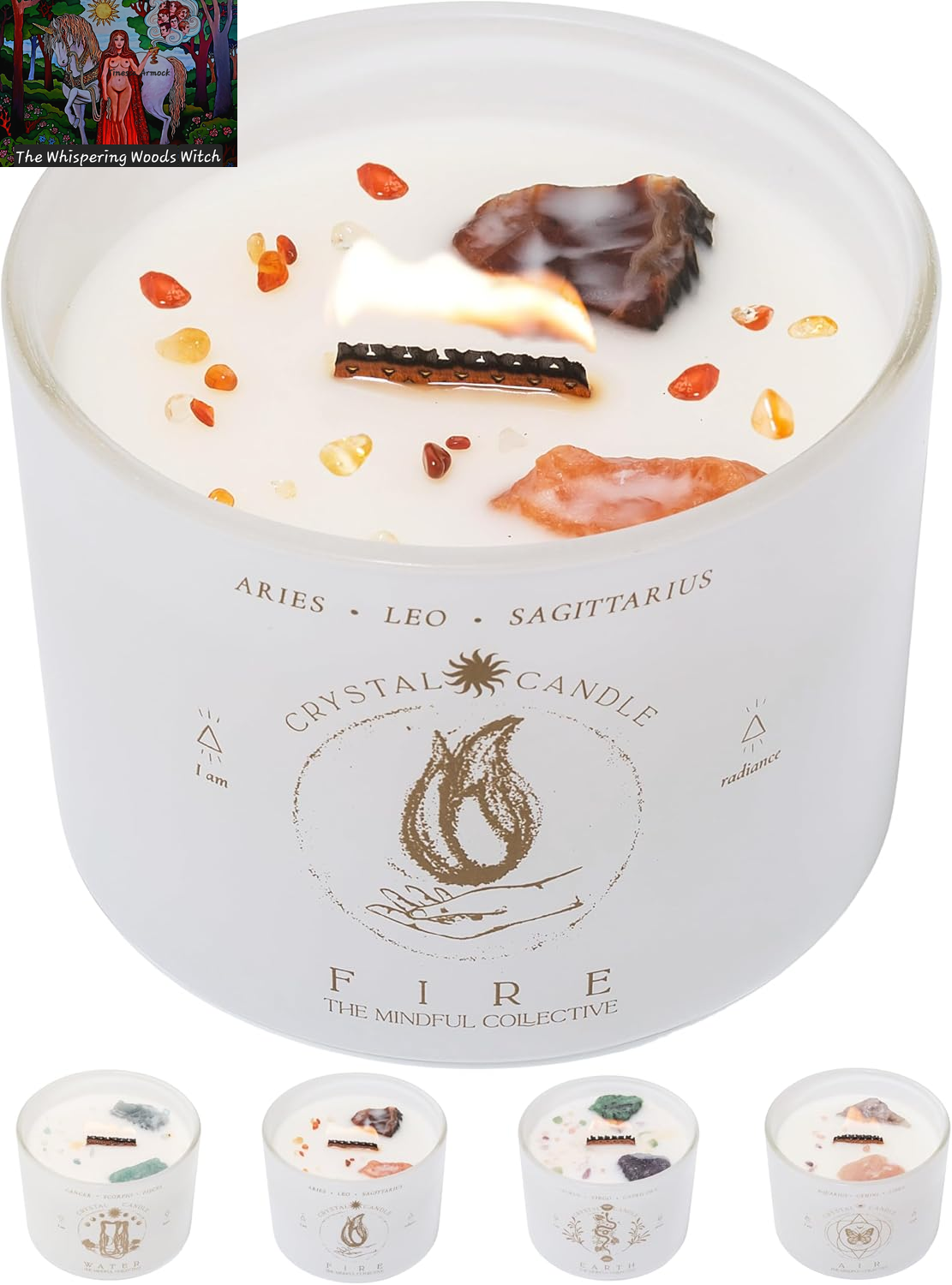 Aries, Leo, Sagittarius Gifts for Women - 12Oz Wood Wick Candles That Crackle with Crystals and Healing Stones. Healing Crystal Candles for Women Home Scented. Soy Wax, for Zodiac Birthdate