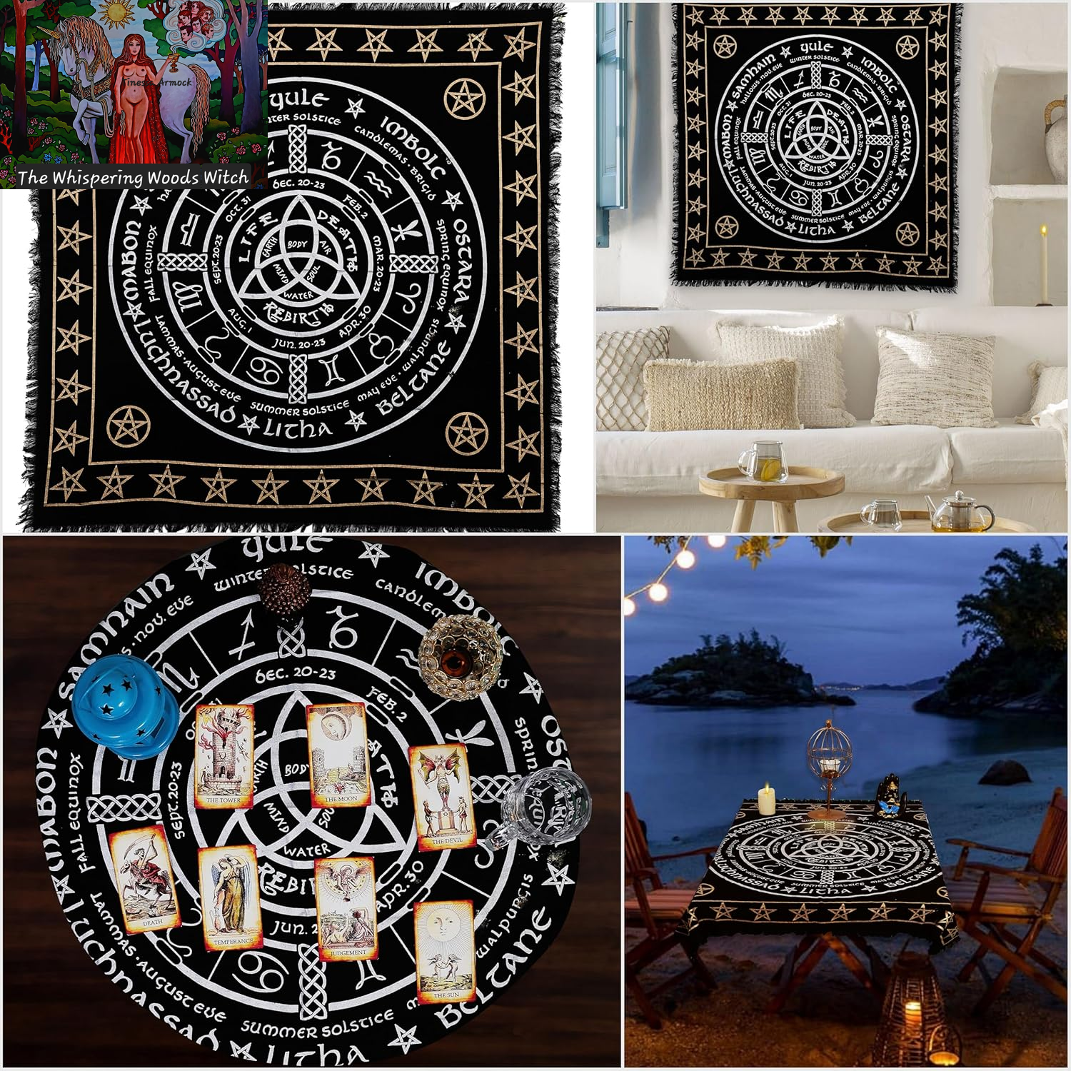 Altar Cloth Pagan Wheel Witchcraft Alter Tarot Spread Top Cloth Wiccan Square Spiritual 36 by 36 Sacred Cloth Pagan Wheel