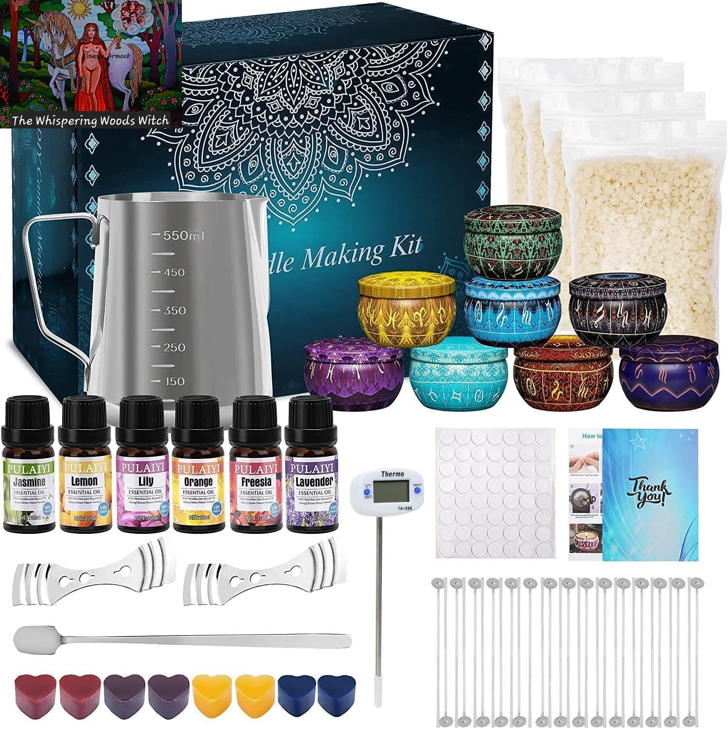 Candle Making Supplies Kit for Adults Kids, DIY Scented Candle Making Kits Including Soy Wax Wicks Scents Oils Dyes Melting Pot Tins Spoon, Festival Gifts for Women
