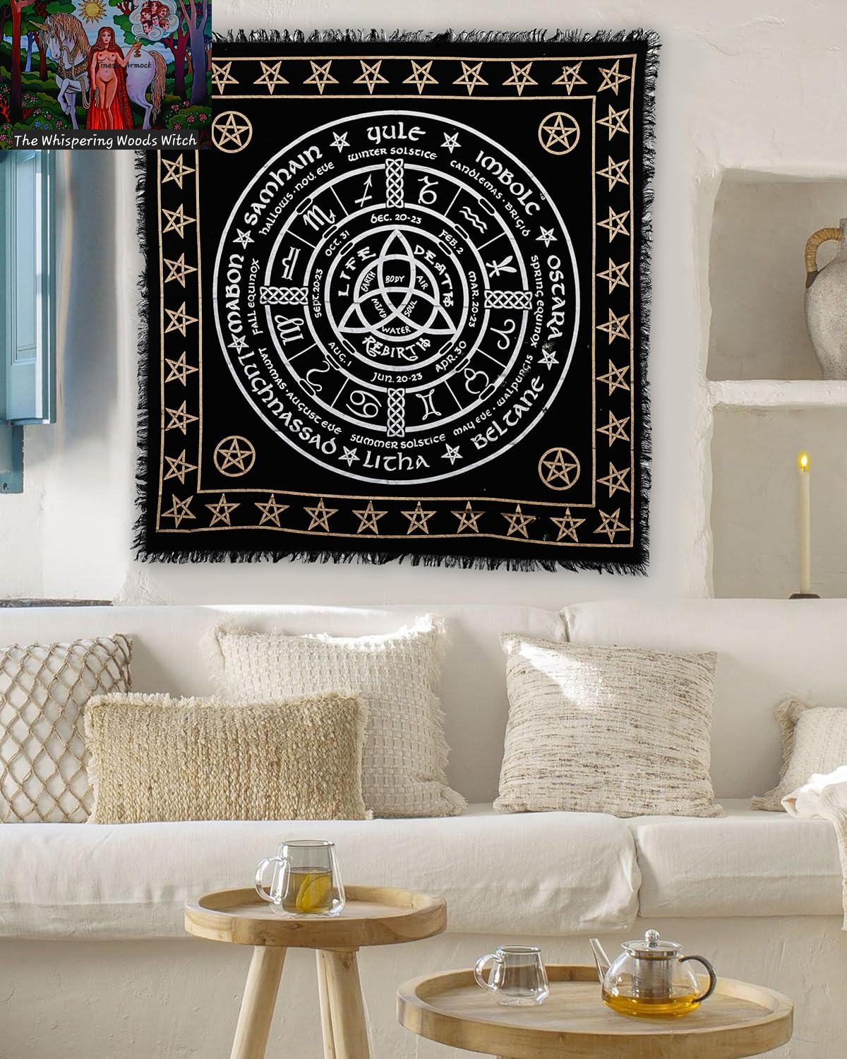 Altar Cloth Pagan Wheel Witchcraft Alter Tarot Spread Top Cloth Wiccan Square Spiritual 36 by 36 Sacred Cloth Pagan Wheel