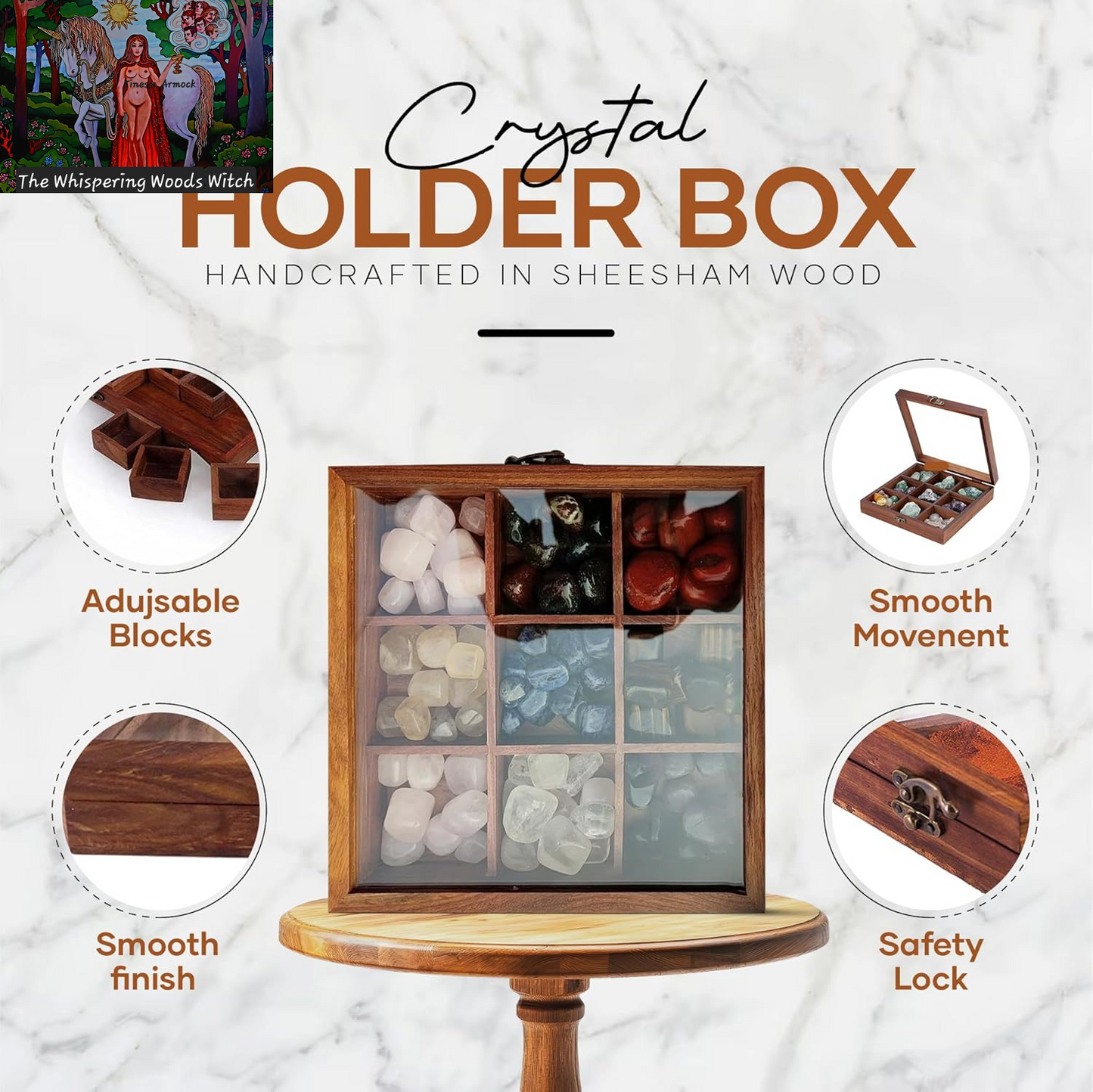 Rock Collection Box | Wooden Crystal Display | Crystal Holder |Crystal Display Case | Crystal and Healing Box |Crystal Display Case(9 Compartment)
