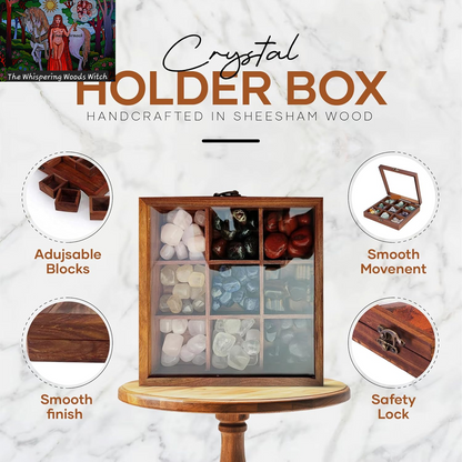 Rock Collection Box | Wooden Crystal Display | Crystal Holder |Crystal Display Case | Crystal and Healing Box |Crystal Display Case(9 Compartment)