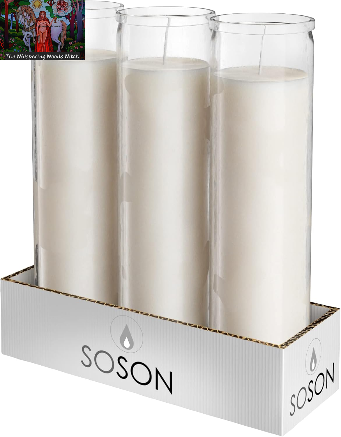 2X8 Inch 7 Day White Pillar Candles in Glass Set of 3, 90 Hour Burn Time, Unscented Prayer Candles for Memorials and Vigils