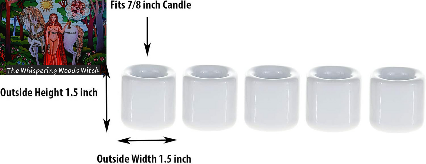 5 Pcs 7/8 Inch Diameter White Ceramic Chime Ritual Spell Candle Holders, Great for Casting Chimes, Rituals, Spells, Vigil, Witchcraft, Wiccan Supplies & More