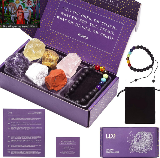 Leo Gifts for Women - Leo Crystal Healing Stone Gift Set - 12 Zodiac Signs - Zodiac Gifts - Astrology Gifts for Women - Horoscope Gifts - Birthday Gifts for Women
