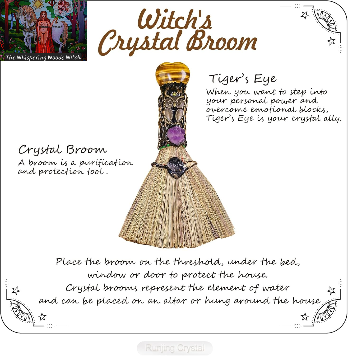 Tiger'S Eye Magic Broom - Natural Healing Crystal Witch Broom for Reiki Cleansing, Handmade Home & Office Decor, Spiritual Gift for Love & Positive Energy
