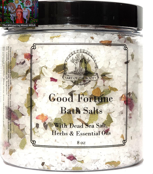Good Fortune Herbal Bath Salts 8 Oz |  | Therapeutic Relaxing Soaking, Handmade with Herbs & Essential Oils | Spirituality, Wiccan, Pagan, & Magick | Blessing, Luck & Prosperity Rituals