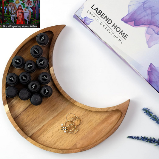 Moon Tray Crystal Holder and Display - Acacia Wood Crystal Tray for Stones, Healing Crystals and Gemstones Storage and Organizer Stand - Crescent Moon Bowl - Essential Oil Holder - Jewelry Dish Tray