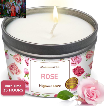 Long Lasting Rose Scented Smudge Candle | 6 Oz - 35 Hour Burn | Soy Wax Candle for Manifestation, Purification & House Energy Cleansing | Love Soars the Heart
