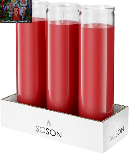 7 Day Red Pillar Candles - Set of 3, 90 Hour Burn Time, Unscented, Religious & Memorial Candles
