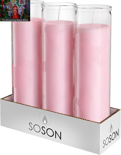 2X8 Inch Pink Devotional Candles in Glass Jar - 3 Pack - 90 Hours – Prayer Candle - Tall Pillar Candles for Religious, Memorials, Party Decor