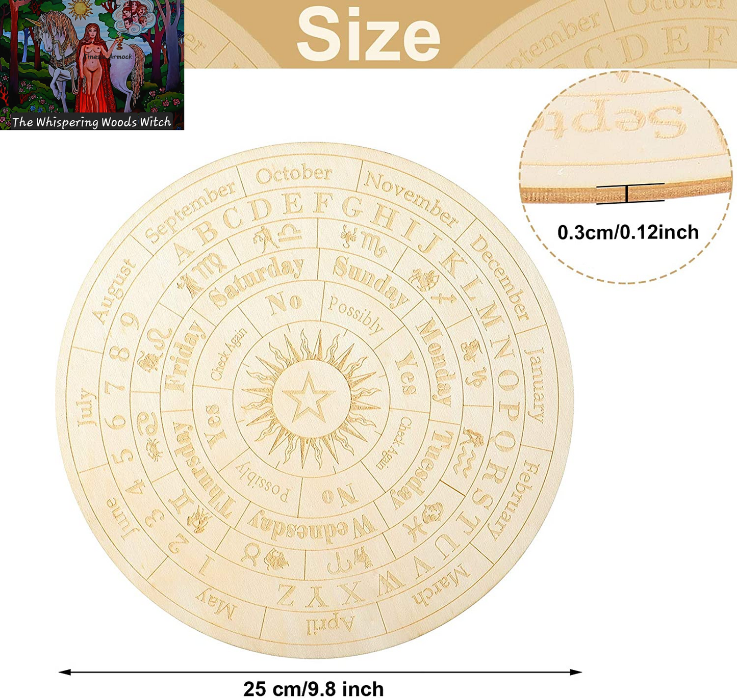 Star Pendulum Board Wooden Dowsing Board Divination Metaphysical Message Board for Witchcraft Wiccan Altar Supplies Kit Beginner Witchcraft Supply, round Shape (9.8 Inch)