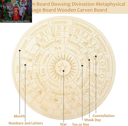 Star Pendulum Board Wooden Dowsing Board Divination Metaphysical Message Board for Witchcraft Wiccan Altar Supplies Kit Beginner Witchcraft Supply, round Shape (9.8 Inch)