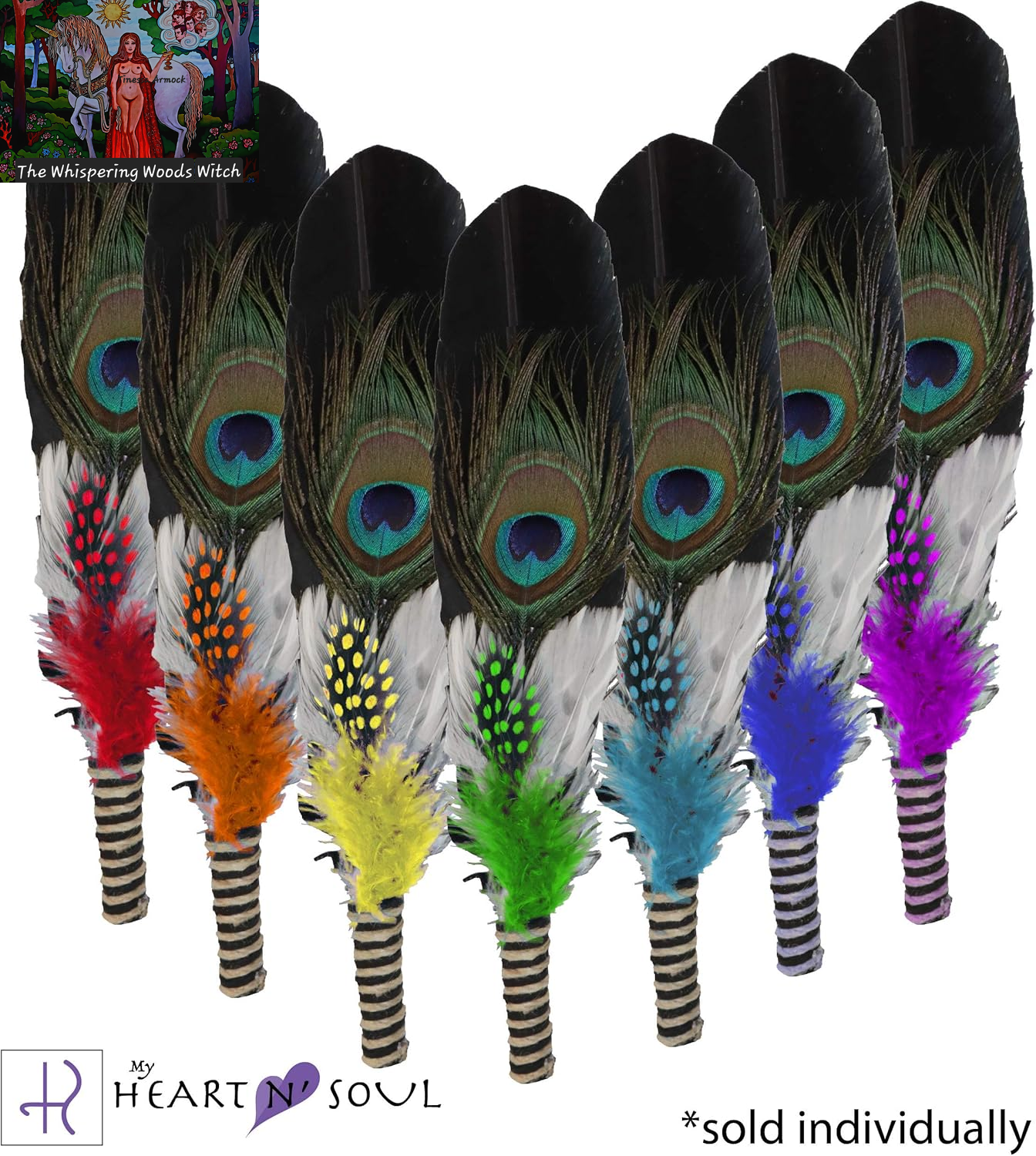 Smudge Feather, Turkey and Peacock, Unique Homecrafted Energy Cleansing Clearing Spiritual Practice House Smudging - Detailed Instructions for Beginners (1 Count)