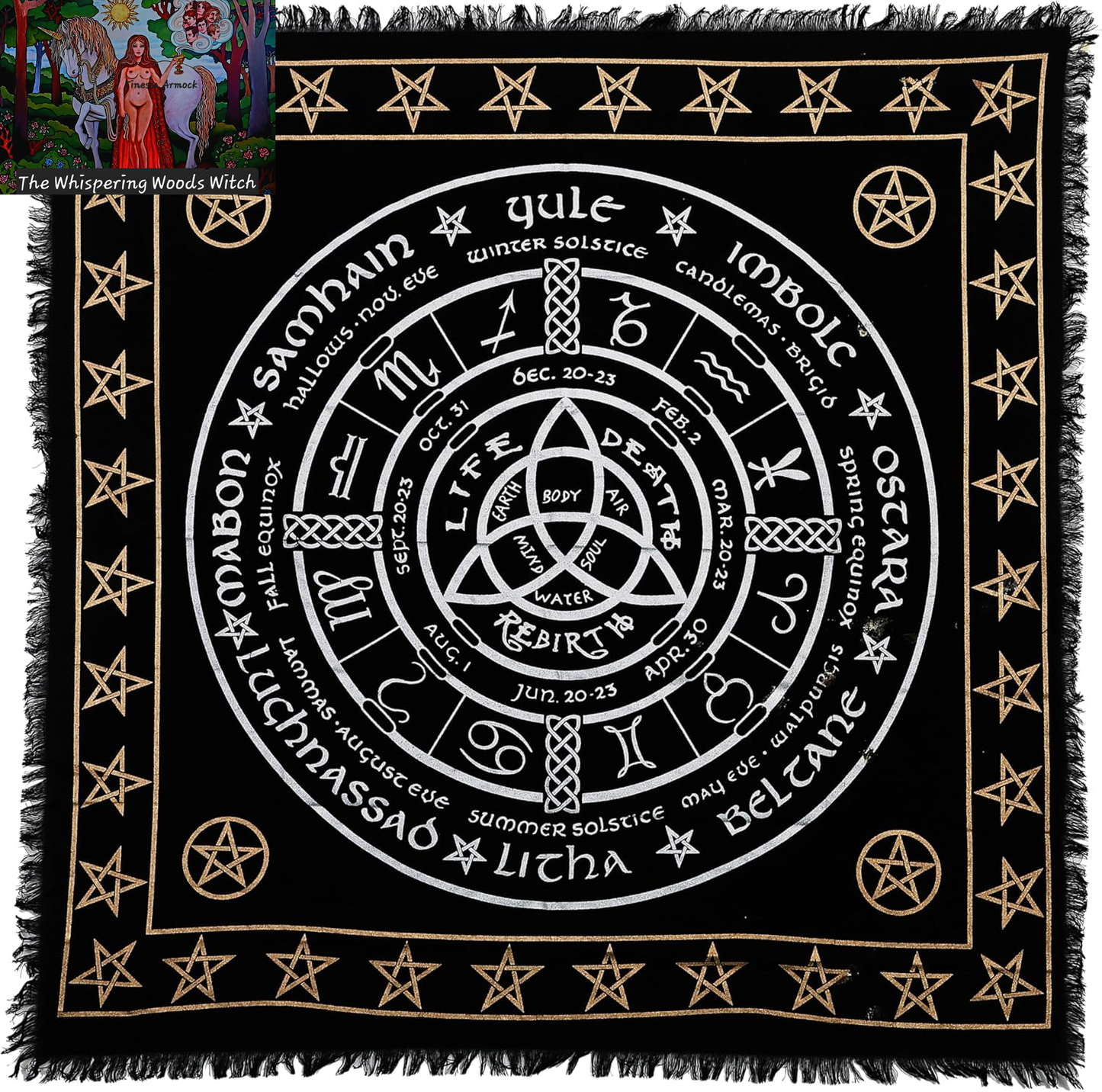 Altar Cloth Pagan Wheel Witchcraft Alter Tarot Spread Top Cloth Wiccan Square Spiritual 36 by 36 Sacred Cloth Pagan Wheel