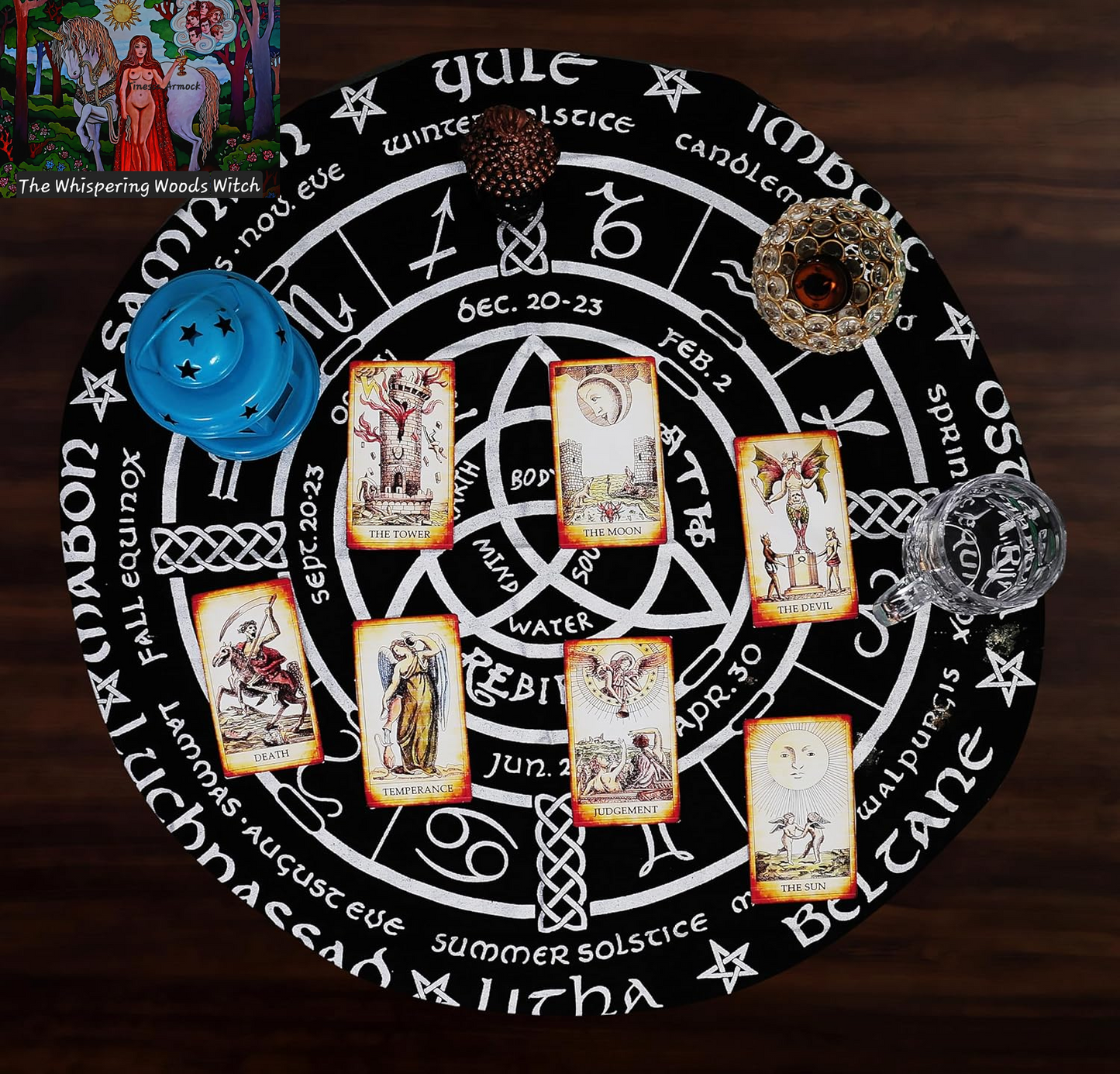 Altar Cloth Pagan Wheel Witchcraft Alter Tarot Spread Top Cloth Wiccan Square Spiritual 36 by 36 Sacred Cloth Pagan Wheel